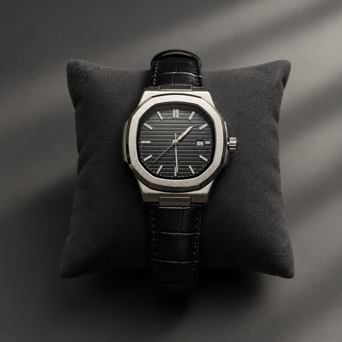 Casirut Black Leather Strap Watch
