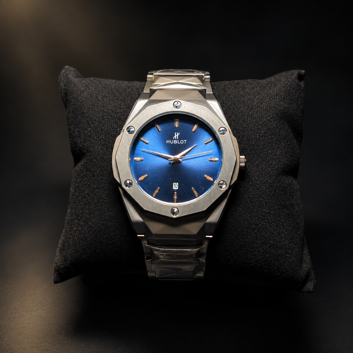 Hublot-Style Blue Sunray Dial Watch